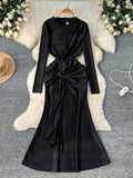 Long Sleeves Winter Velvet Coffee Party Dress