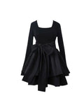 Tiered Skirt Large Waist Bow Black Dress