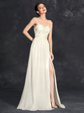 Chiffon Sweetheart A Line Appliques Wedding Dress With Slit