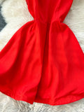 Elegant Square Necked Red Dress with Bow