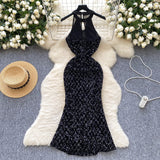 Sparkle Stylish Front Slit Black Dress