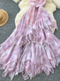 Elegant Pastel Summer Ruffled Sleeveless Maxi Dress