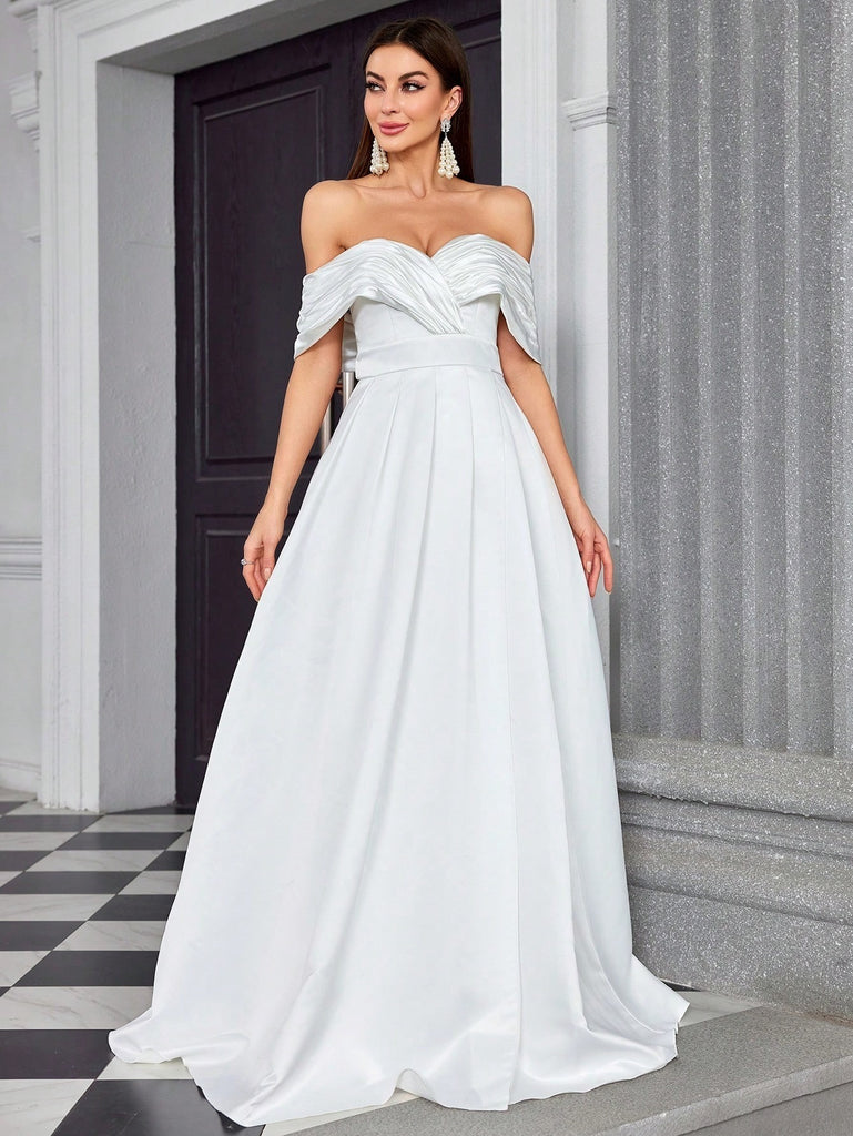ruched off the shoulder wedding dress Off The Shoulder Ruched A Line White Wedding Dress
