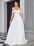 Ruched A Line Off The Shoulder Wedding Dress With Slit