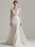 Trumpet Mermaid Long Sleeve Beading Detachable Train Wedding Dress