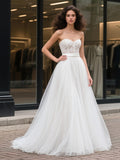 Lace A Line Tulle Sleeveless Sweetheart Wedding Dress