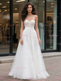 Lace A Line Tulle Sleeveless Sweetheart Wedding Dress