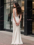 Lace Trumpet Mermaid Deep V Neck Backless Wedding Dress