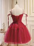 Burgundy A-Line Tulle Short Homecoming Dress