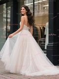 Spaghetti Straps Satin & Tulle A Line Wedding Dress