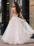 Spaghetti Straps Satin & Tulle A Line Wedding Dress