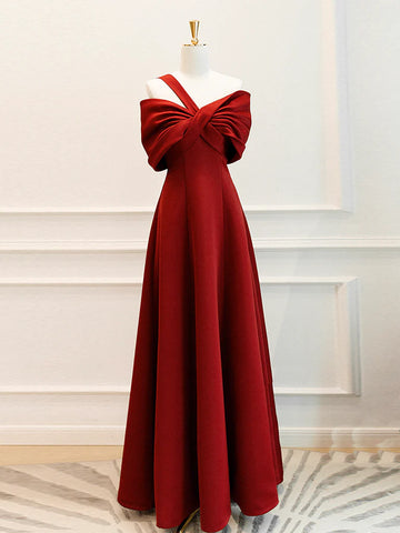 Red Unique Draping A Line Satin Prom Dress