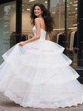Satin Ball Gown Layers Spaghetti Straps Wedding Dress