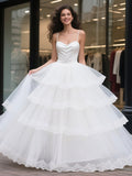 Satin Ball Gown Layers Spaghetti Straps Wedding Dress