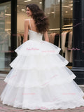 Satin Ball Gown Layers Spaghetti Straps Wedding Dress