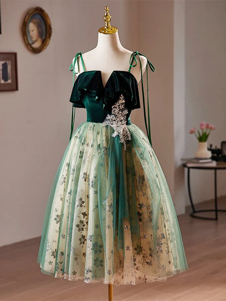 Sequin Velvet Green A-Line Tulle Short Homecoming Dress Sequin Velvet Green A-Line Tulle Short Homecoming Dress