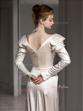 Square Satin Trumpet Mermaid Long Sleeve Wedding Dress