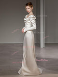 Square Satin Trumpet Mermaid Long Sleeve Wedding Dress