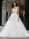 Lace & Tulle A Line Spaghetti Straps Wedding Dress