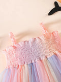 Baby Girls Casual Rainbow Thin Strap  Mesh Dress