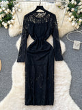 Sexy Black Long Sleeve Lace Dress