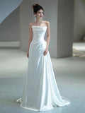 A Line Strapless Satin Ruched Wedding Dress