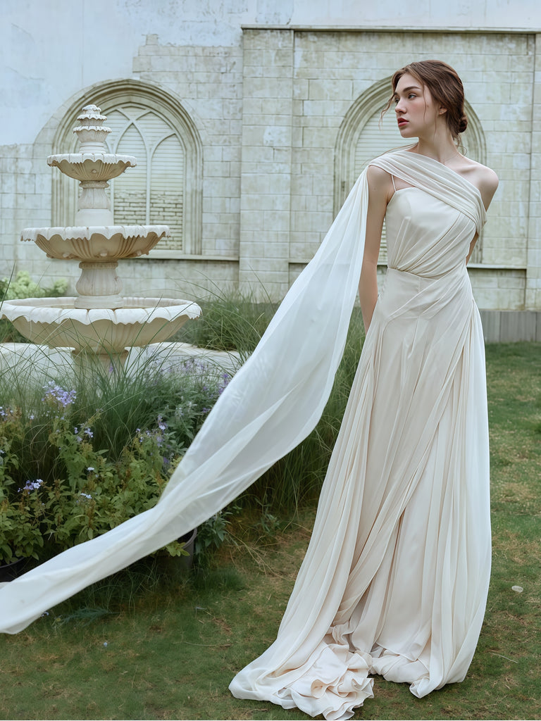 A Line Spaghetti Straps Chiffon Ivory Wedding Dress US10 / White A Line Spaghetti Straps Chiffon Ivory Wedding Dress US10 / White