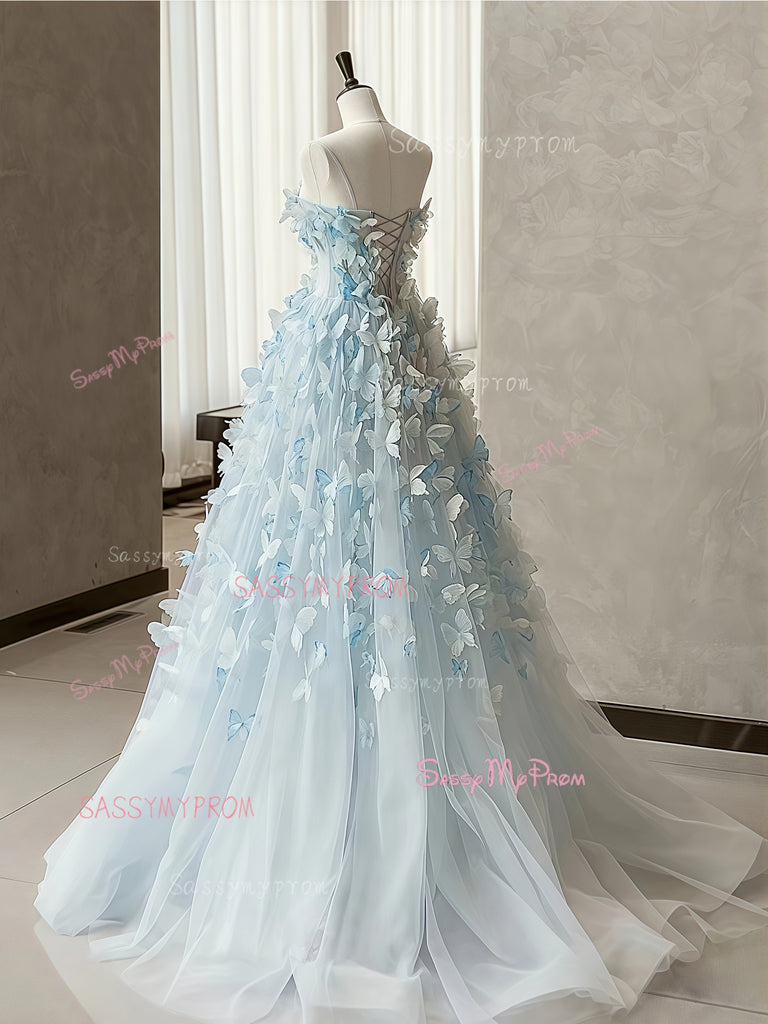A Line Butterfly Tulle Light Blue Prom Dress – Sassymyprom A Line Butterfly Tulle Light Blue Prom Dress – Sassymyprom