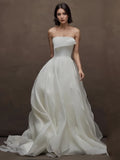 Ruffle A Line Simple Tulle Strapless Wedding Dress