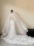 V Neck Trumpet Mermaid Sheer Long Sleeve Wedding Dress