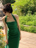 Flattering Halter Sleek Blue Dress