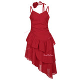 Rose Layered Ruffled Hem Sleeveless Red Dress
