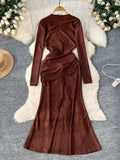 Long Sleeves Winter Velvet Coffee Party Dress