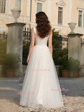 Satin & Tulle Square Belt A Line Wedding Dress