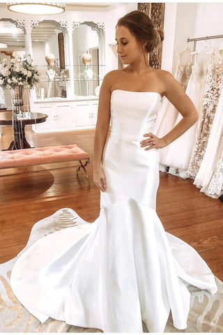 Trumpet Mermaid Sweep Train Strapless Satin Wedding Dress