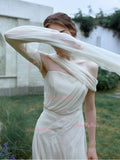 A Line Spaghetti Straps Chiffon Ivory Wedding Dress