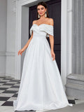 Ruched A Line Off The Shoulder Wedding Dress With Slit