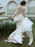 A Line Spaghetti Straps Chiffon Ivory Wedding Dress