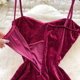 Glittering Burgundy Velvet Party Dress