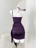 Asymmetrical Flower Purple Mini Dress