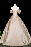 A-Line Satin Floor Length Champagne Prom Dress