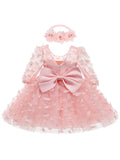 Pink Girls Butterfly Mesh Long Sleeve Princess Dress