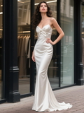 Trumpet Mermaid Knot Satin Spaghetti Straps Wedding Dress