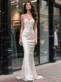 Trumpet Mermaid Knot Satin Spaghetti Straps Wedding Dress