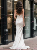 Trumpet Mermaid Knot Satin Spaghetti Straps Wedding Dress