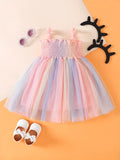 Baby Girls Casual Rainbow Thin Strap  Mesh Dress