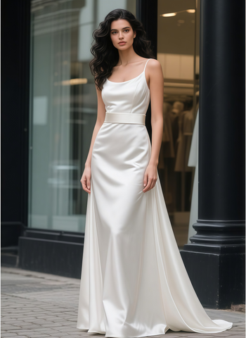 Trumpet Mermaid Satin Spaghetti Straps Wedding Dress