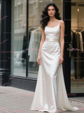 Trumpet Mermaid Satin Spaghetti Straps Wedding Dress