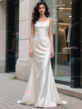 Satin Trumpet Mermaid Simple Scoop Wedding Dress