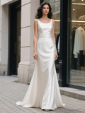 Satin Trumpet Mermaid Simple Scoop Wedding Dress